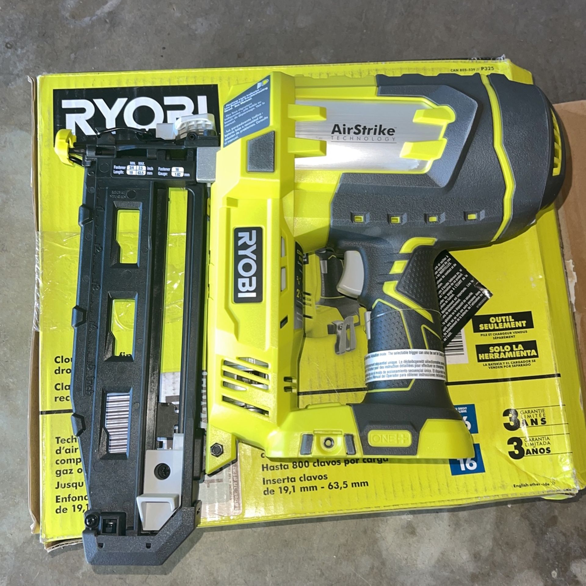 RYOBI ONE+ 18V Cordless AirStrike 16-Gauge 2-1/2 in. Straight Finish Nailer (Tool Only) with Sample Nails