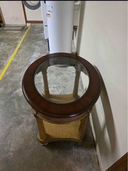 Round Wood and Glass End Table