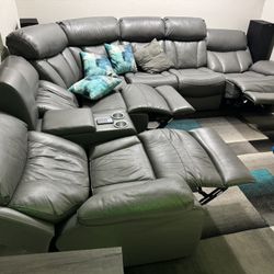 Leather Sectional Recliner Sofa Couch USB Massage Etc