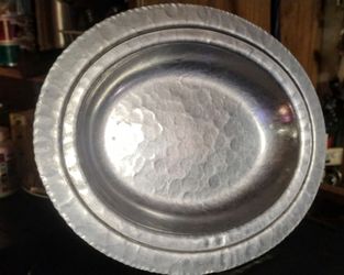 Vintage Continental Hammered Aluminum Oval Serving Bowl Dish #800