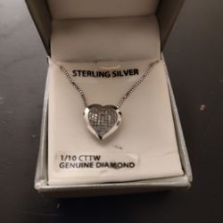 Sterling Silver Genuine Diamonds Heart-shaped Necklace