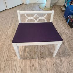 Extra wide unique white Vanity Chair with purple seat