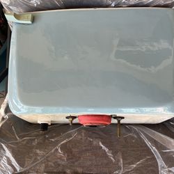 Blue toilet tank