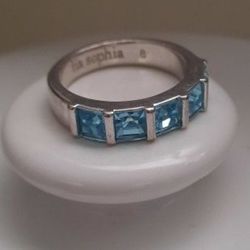 925 Sterling Silver 5 Cubic Zirconia Baby Blue Size 8 Ring