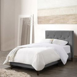 Light Grey Tufted Twin Bed 