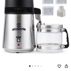 CO-Z 4L Brushed Stainless Steel Countertop Distiller Machine, Home Distilled Water Maker with Glass Pot, Purifier to Make Clean Water