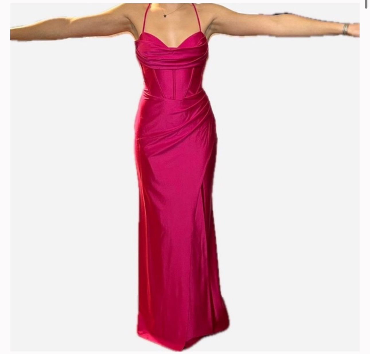 hot pink prom dress with date Couple Hot Pink Poses Formal Prom Dress cg8894 main image 0