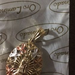 14 K Gold Laminated  Multi Color  Virgin Mary Pendant 
