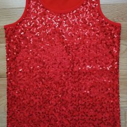 Red Sequined Sleeveless Top/ Shirt Girl's L (14)
