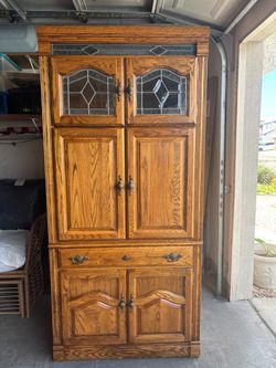 Vintage Tall Solid Wood Wardrobe/ Armoire/Dresser With Lots of Shelves & a Drawer; Excellent Condition;Glossy & Shiny Like New ; Sturdy that last fore