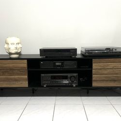 Modern TV Console / Media Cabinet – Black & Wood Finish