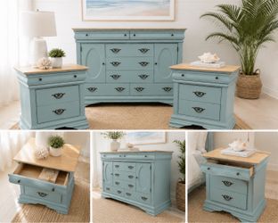 🌊 Coastal Cottage Bedroom Set – Dresser & Matching Nightstands 🌊