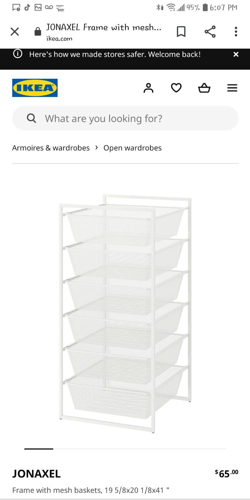 Ikea Jonaxel Frame with Wire Basket Set New