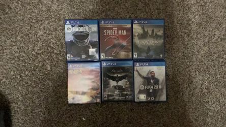 PS4 games Spider-Man, Hogwarts legacy, Batman, Madden 24, fifa 23, 2k 23