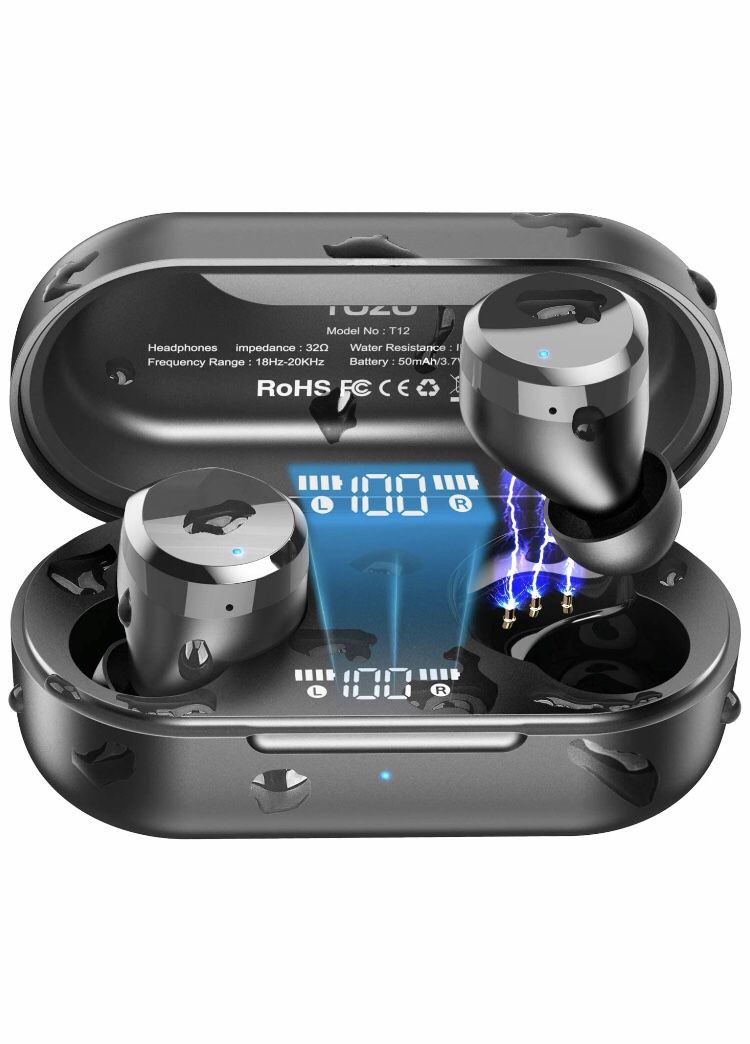 TOZO T12 Wireless Earbuds Bluetooth Headphones with Touch Control and Wireless Charging Case Digital Intelligence LED Display IPX8 Waterproof Earphon