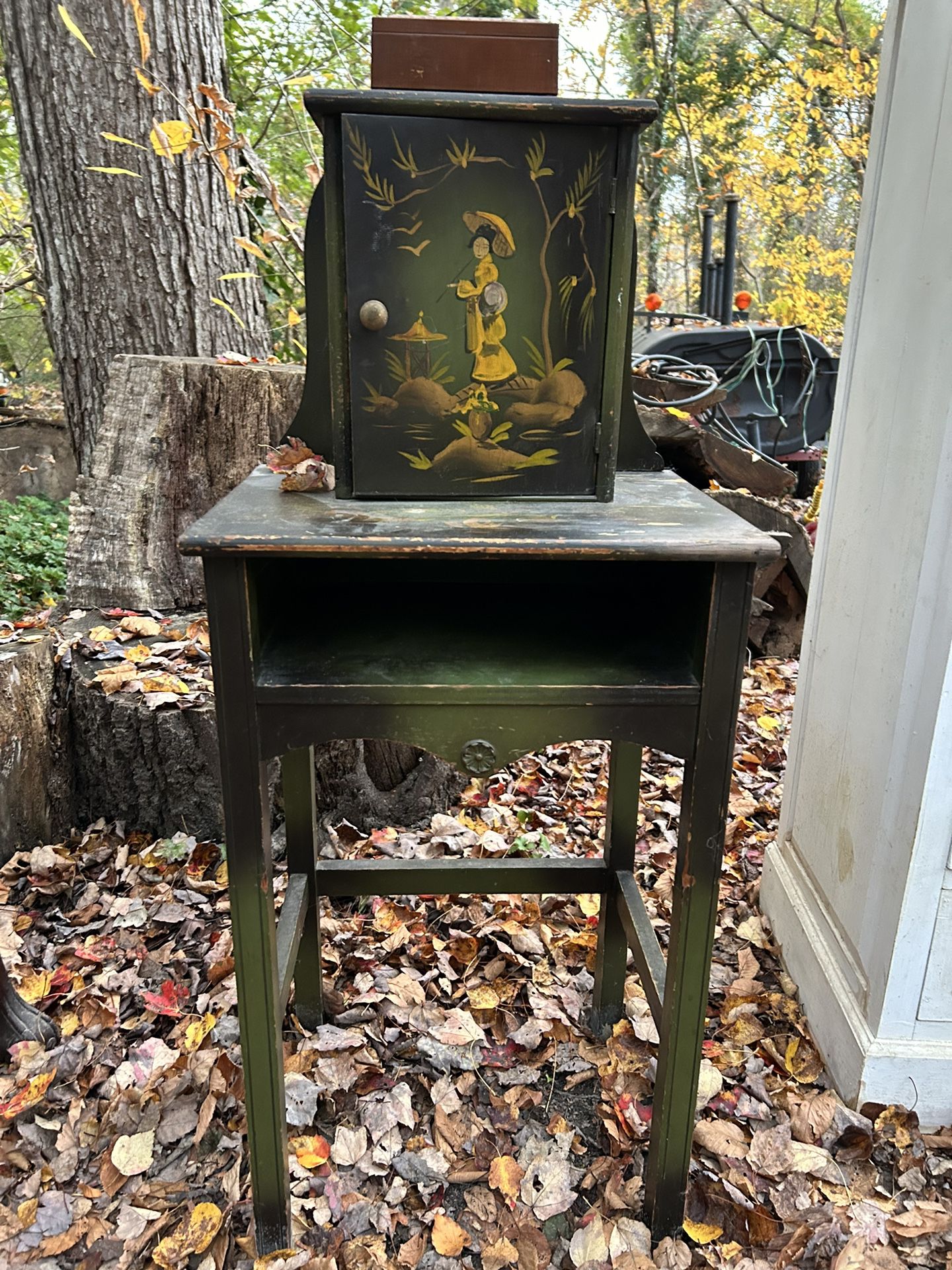Vintage Painted Phone Stand Jewelry Table Cabinet