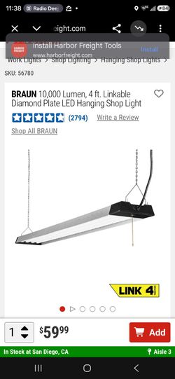 BRAUN 10,000 Lumen, 4 ft. Linkable Diamond Plate LED Hanging Shop Light