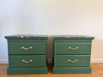 Pair of Green 2-Drawer Nightstands