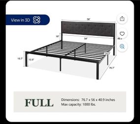 Full Size Metal Bed Frame with Upholstered Headboard