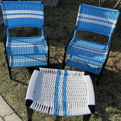 Blue & White Table/ Foot Stool & Chairs Set - Handcrafted in Guadalajara