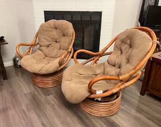 Rattan Swivel Rocking Chair Set