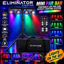 Eliminator Mini Par Bar Lighting System with 4x LED Par Lights+Stand+Remote+Bag