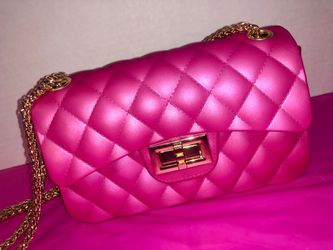 Quilted Hot Pink Shoulder Barbie Look Compact Bag Golden Chain Strap Accessories