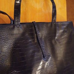 Ladies Large Black Purse With Drop Handles 