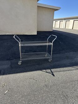 “Heavy-Duty 2-Tier Chrome Utility Cart w/ Wheels – 45in”