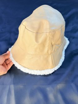 Faux Leather Tan Bucket Hat with Cream Trim tan