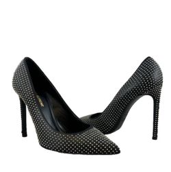 Saint Laurent Paris Black Studded Peak Pointed Toe Pump 39