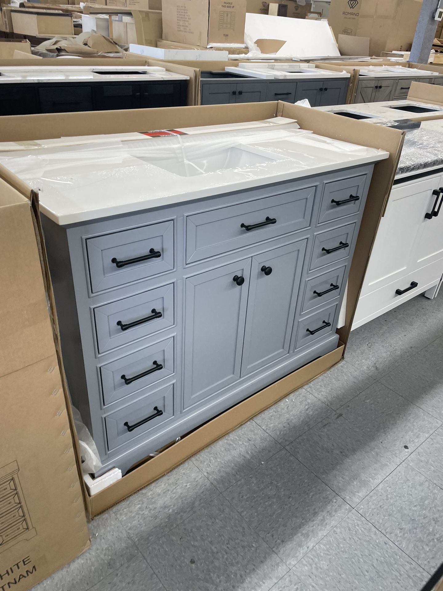 Bathroom Vanity Cabinet 48” Solid Oak Quartz Top With Sink And Backsplash