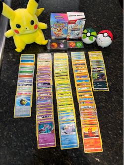 Pokémon Card Lot with 96 Cards, Pikachu Stuffie, Balls and More