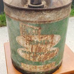 Vintage UNICO SHD 5 Gallon Motor Oil Can - with spout - Advertising Collectible 