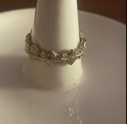 Vintage Silver Texted Textured Crown Like Design Band Size 6