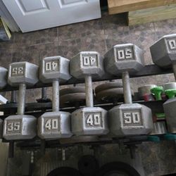 SET OF STEEL HEX  DUMBBELLS (PAIRS OF) : 35s  40s  50s 