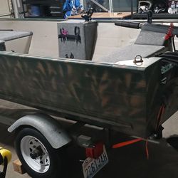 14' aluminum boat, motors, trailer