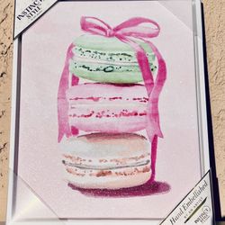 Glitter Stacked Pastel Macarons with Bow Wall Art