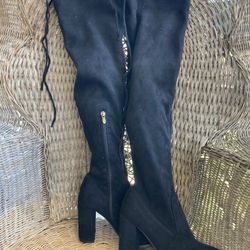 SHESOLE WOMEN'S THIGH HIGH OVER THE KNEE BLACK BOOTS
