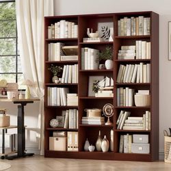 Triple Wide Bookshelf, 6 Tier Large Bookshelf, Bookcase with 17 Open Display She