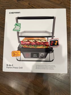 Chefman 5-in-1 Digital Panini Press Grill Sandwich Maker and Griddle Grill Combo