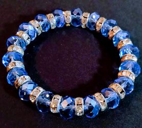 Blue Faced Rondelle Beaded Elastic Bracelet
