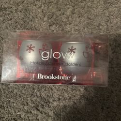 Brookstone Holiday Candle Holders Frosted Glass 