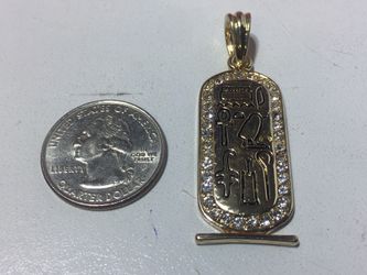 Gold Toned Egyptian Hieroglyphics Ankh Feather Chick Pendent Charm