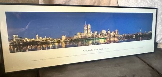 Large Framed NYC Twin Towers Night Skyline – New York, New York Series 2