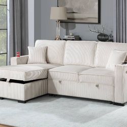 Beige Reversible Sectional W/ Cup Holder