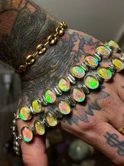 Stunning 🤩!! Created Australian Opal Bracelet – Solid 925 Sterling Silver – Adjustable !!