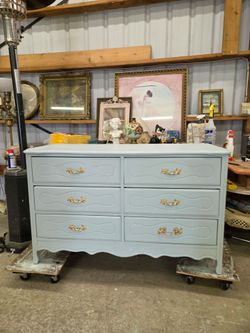 Solid wood pale blue 6 drawer dresser