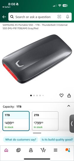 Samsung X5 Portable SSD 500GB Thunderbolt 3
