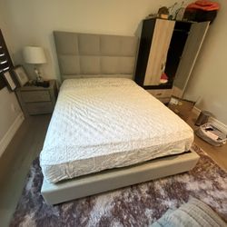 Excellent Condition - Queen Bed Headboard, Box Spring And Frame 